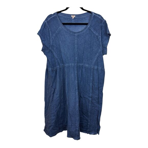 Reba Shift Dress Size Extra Large Blue Cotton Cap Short Sleeves Scoop Neck - Picture 1 of 8